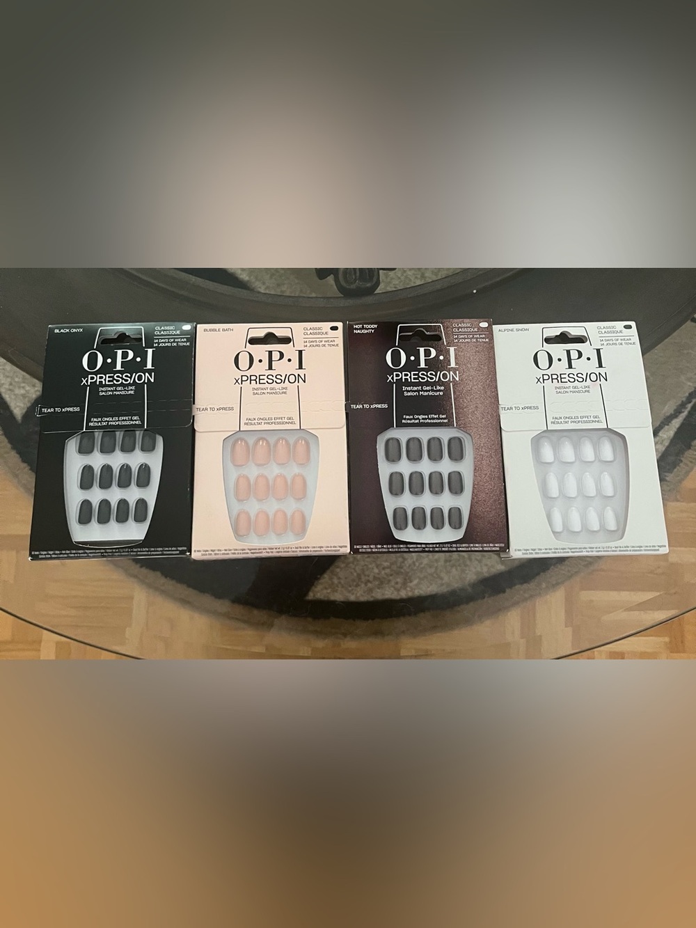 OPI xPRESS/ON Quad Pack — Black, Pink, Dark Brown & White Press-On Nails